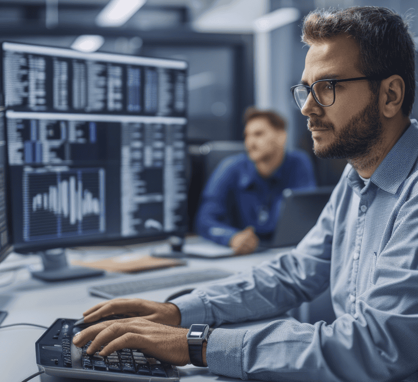 Data engineer using computer